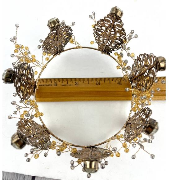 Bronze Tone Metal Tiara Crown Beaded Wired Floral Rhinestones Party Bridal - Picture 3 of 10